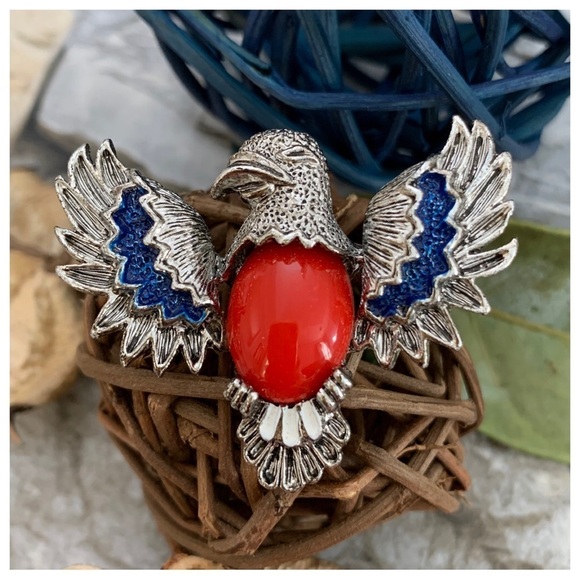 Vintage Signed Gerry’s American Eagle Patriotic Enamel Silver Pendant Brooch Pin - Picture 2 of 5